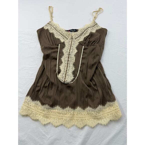 Y2K Mocha Lace Cami Top Romantic Coquette Whimsygoth Fairy Volume One Juniors L - Picture 5 of 7